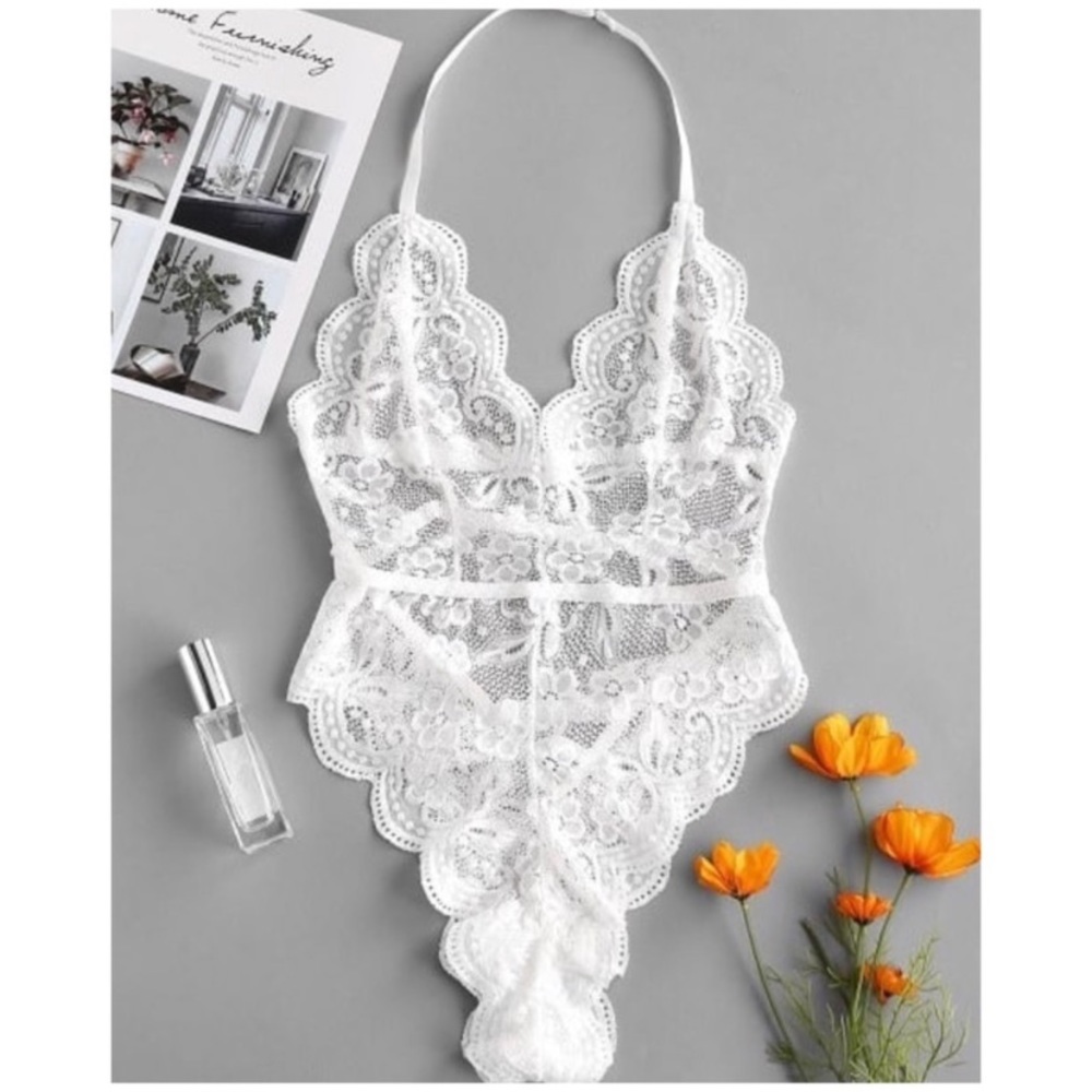 SOLD OUT White Lace Halter Bodysuit Sexy Lingerie - Picture 5 of 6